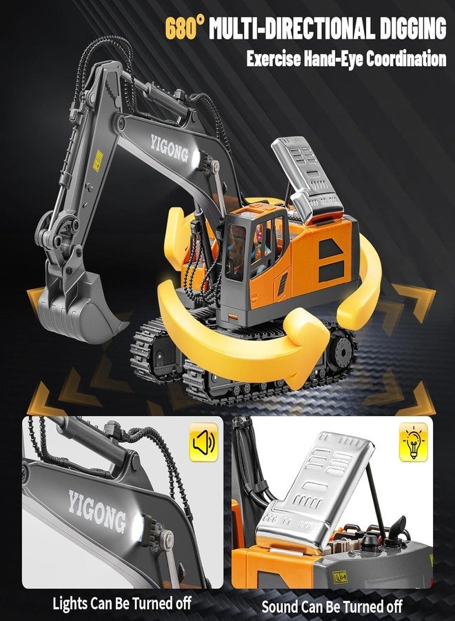 Junona Remote Control Excavator Toy 11 Channel RC Excavator Truck Toys 1/20 Scale 2.4Ghz Construction Vehicles with Metal Shovel 680° Rotation Lights and Sounds for Kids - Multicolor - Image 2